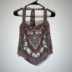 Becca Paisley Handkerchief Halter Tankini Swim Top